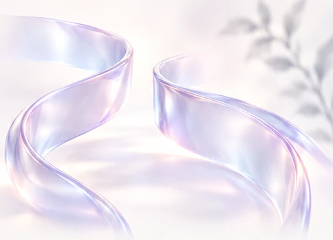 An open path formed by two flowing iridescent glass ribbons.
