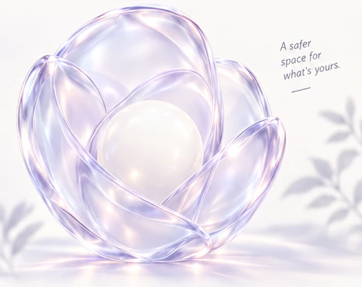 A pearl protected by translucent lavender glass petals.